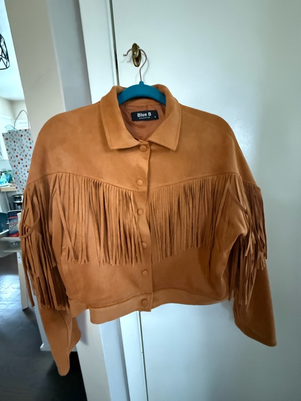 Blue B Cropped Fringe Faux Suede Jacket
